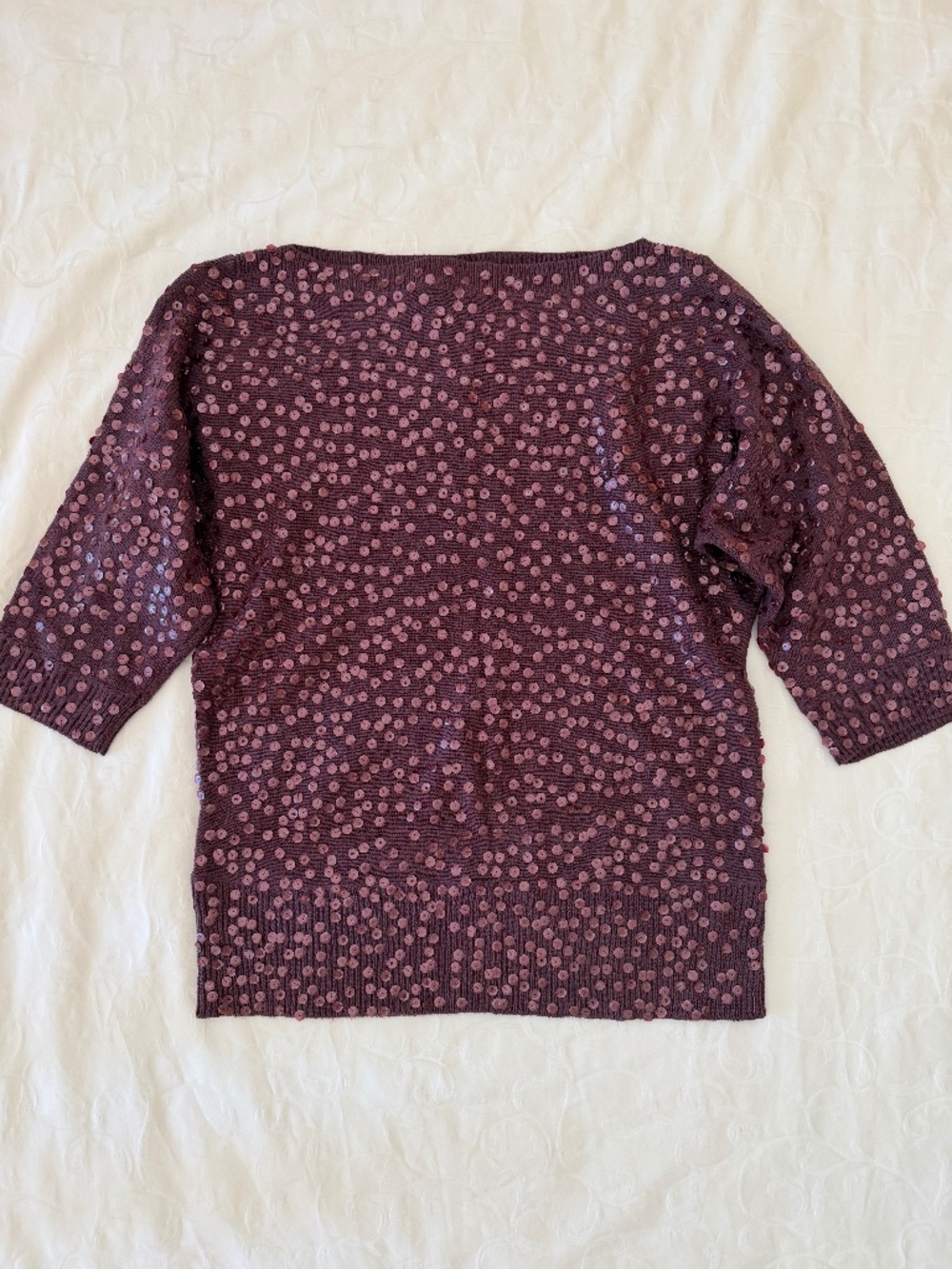 Women’s Elbow-Length Sleeve Sweater Purple with Sequins Bloomingdale’s Sz L